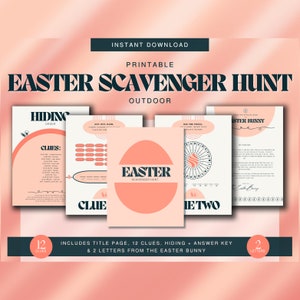 Easter Egg Outdoor Scavenger Hunt | Easter Treasure Hunt For Kids | 12 Clues with Puzzles + Riddles | Printable | Colorful + Retro