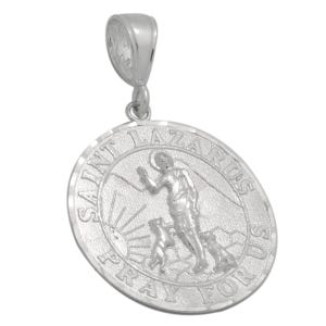 925 Sterling Silver Saint Lazarus Pray for Us 1.22&quot; Medal Pendant