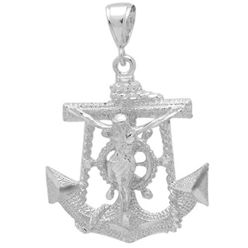 925 Sterling Silver Anchor Crucifix Pendant - Diamond Cut Finish - Etsy