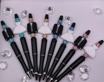Wedding Pens Bride Groom Set Bling Beaded Gift for Bridal Shower Bachelor Bachelorette Party Engagement Anniversary or for Guestbook