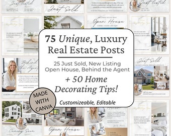 Real Estate Agent Instagram Posts | Social Media | Minimalist Luxury Canva Templates | Just Sold, New Listing, Open House | Minimalist