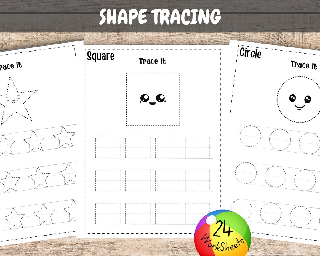 Shape Tracing Worksheet, Preschool Shape Activity Pages, Kindergarten