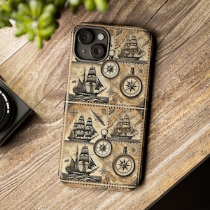 Capa de telefone com bússola para navio náutico vintage, capa de mapa marítimo antigo para iPhone, Samsung e Google Pixel, capa de telefone para presente de amante de navio