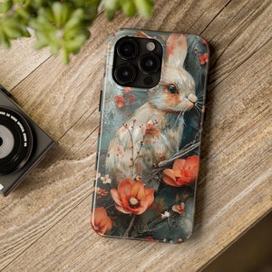 iPhone-hoesje artistiek konijn, bosontwerp met bloemen, beschermend telefoonaccessoire wilde dieren