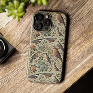 Étui pour téléphone vintage à motifs d'oiseaux et de fleurs, Coque de téléphone au design naturel rétro, Étui pour smartphone à imprimé animalier et fleuri