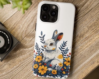 Funda para iPhone con diseño de conejo floral, bonita funda protectora para teléfono con diseño de conejo con flores, funda para teléfono móvil con ilustraciones de animales, regalo único