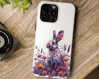 Floral Rabbit iPhone Case, Cute Bunny In Garden Print, Protective Phone Cover, Nature Inspired Design, Unique Gift Idea, Durable Case