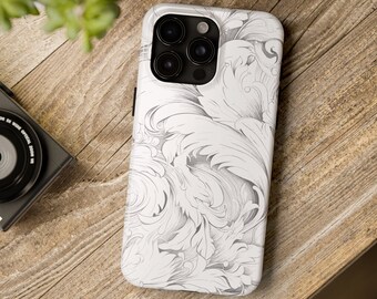 Elegant White Floral Pattern iPhone Case, 3D Textured Design Protective Cover, Chic and Stylish Phone Accessory