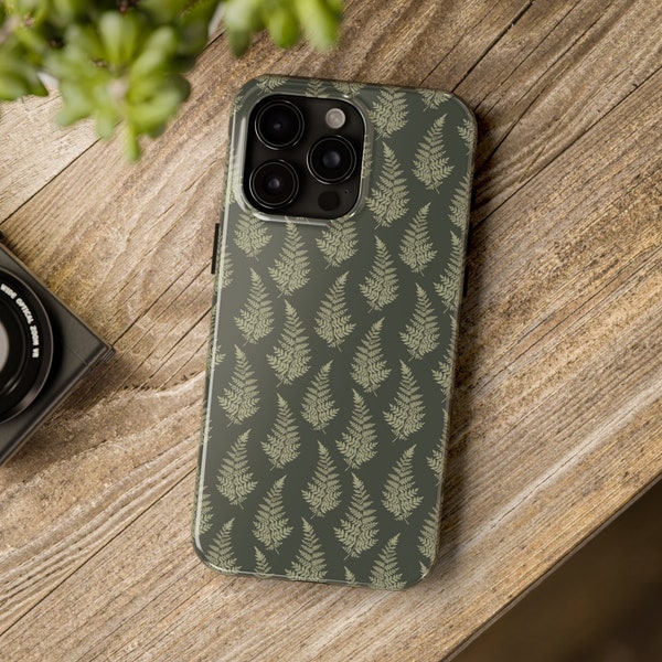 Vintage Fern Pattern iPhone Case, Green Botanical Print, Durable Phone Cover, Nature design, Unique Gift Idea