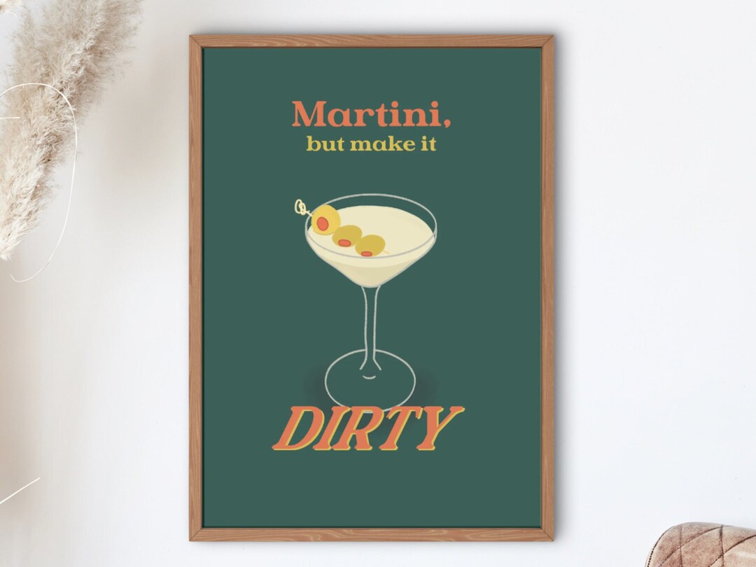 Martini Print Bar Art Print Minimalist Cocktail Art Green Bar Cart Wall ...