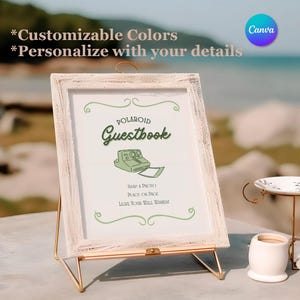 Green Polaroid Guestbook Sign, Minimalist Wedding Photo Guest Book Wedding, Printable 8x10 Sign, Canva Template, Digital Download