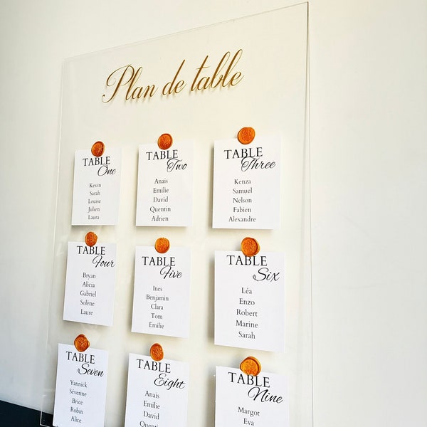 Plan de table plexiglas mariage plexiglas - panneau personnalisable - Panneau plan de tables mariage - Panneau liste invités en acrylique