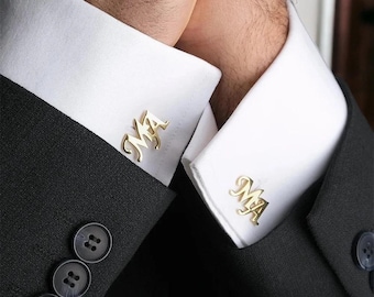 Boutons de manchette initiales personnalisées pour homme en acier inoxydable - Épinglette mariage - Cadeau de mariage - cadeau pour lui