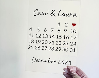 Personalized couple date frame - Date calendar frame - Personalized important date frame - personalized couple gift with first name and date