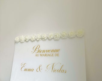 Plexiglass wedding welcome sign - Country sign - Plexiglass event sign - Customizable flower wedding sign