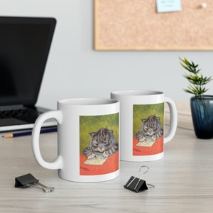 Louis Wain Katzen mit Bleistift zum Zeichnen Künstler weiße Keramiktasse, 11 Unze Kaffee Teetasse Katzenliebhaber