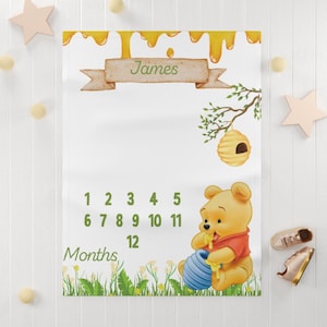 Manta de hitos para bebé, decoración de guardería con forma de osito Winnie the Pooh, accesorio para fotografía de recién nacidos, regalo para bebé de género neutro, manta de vellón suave para bebé
