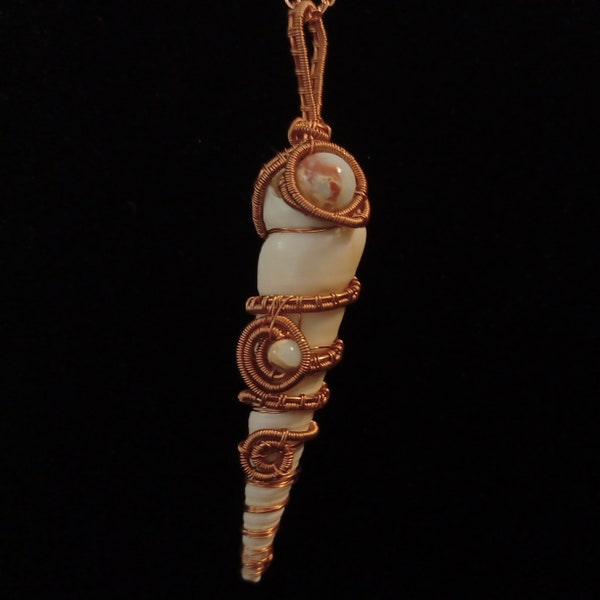 Handcrafted Copper & Auger Shell Necklace w/Sea Sediment Jasper - gift for, Mother's Day, Grandmother, mermaidcore, sea theme, seashell