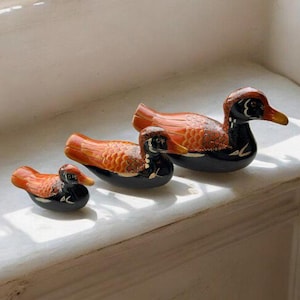 Vintage hand painted duck family mandarin ducks Feng Shui, symbol of love and marriage free happiness