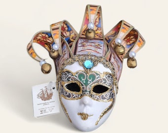 Venezianische Jolly Mask handbemalt mit Goldfarbe Lack dekorative Wandmaske