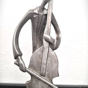 Handmade sculpture 'Man with cello', figurine, gift, musical man, decoration, silver color image 3