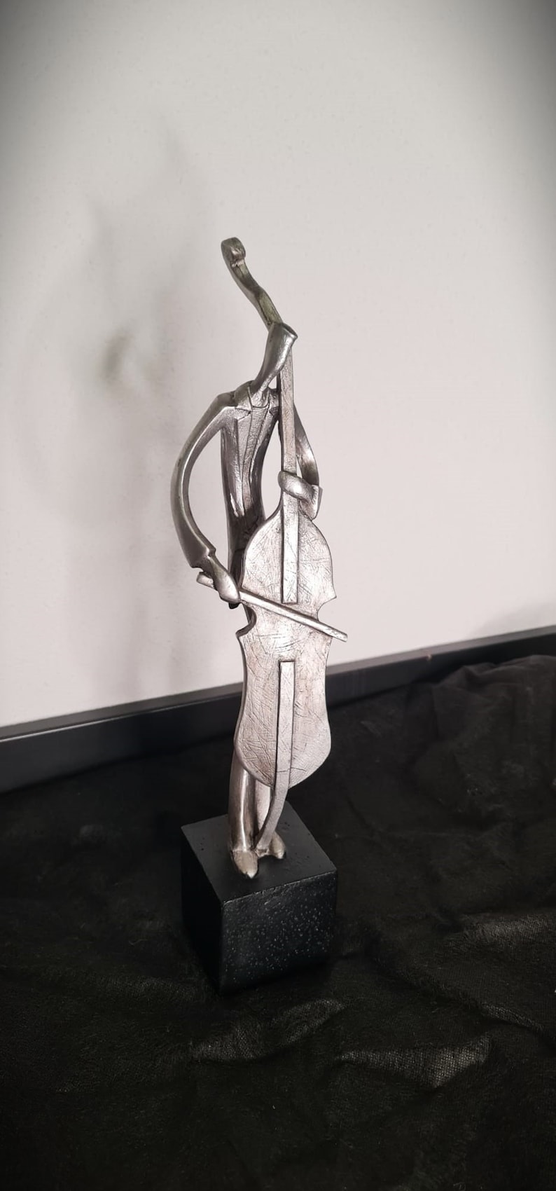 Handmade sculpture 'Man with cello', figurine, gift, musical man, decoration, silver color image 1