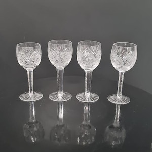 Antique HANDMADE Crystal Wine Glasses, Vintage Fine Crystal Star Patterned Crystal Set of 4, rare and unique glasses