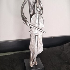 Handmade sculpture 'Man with cello', figurine, gift, musical man, decoration, silver color image 2