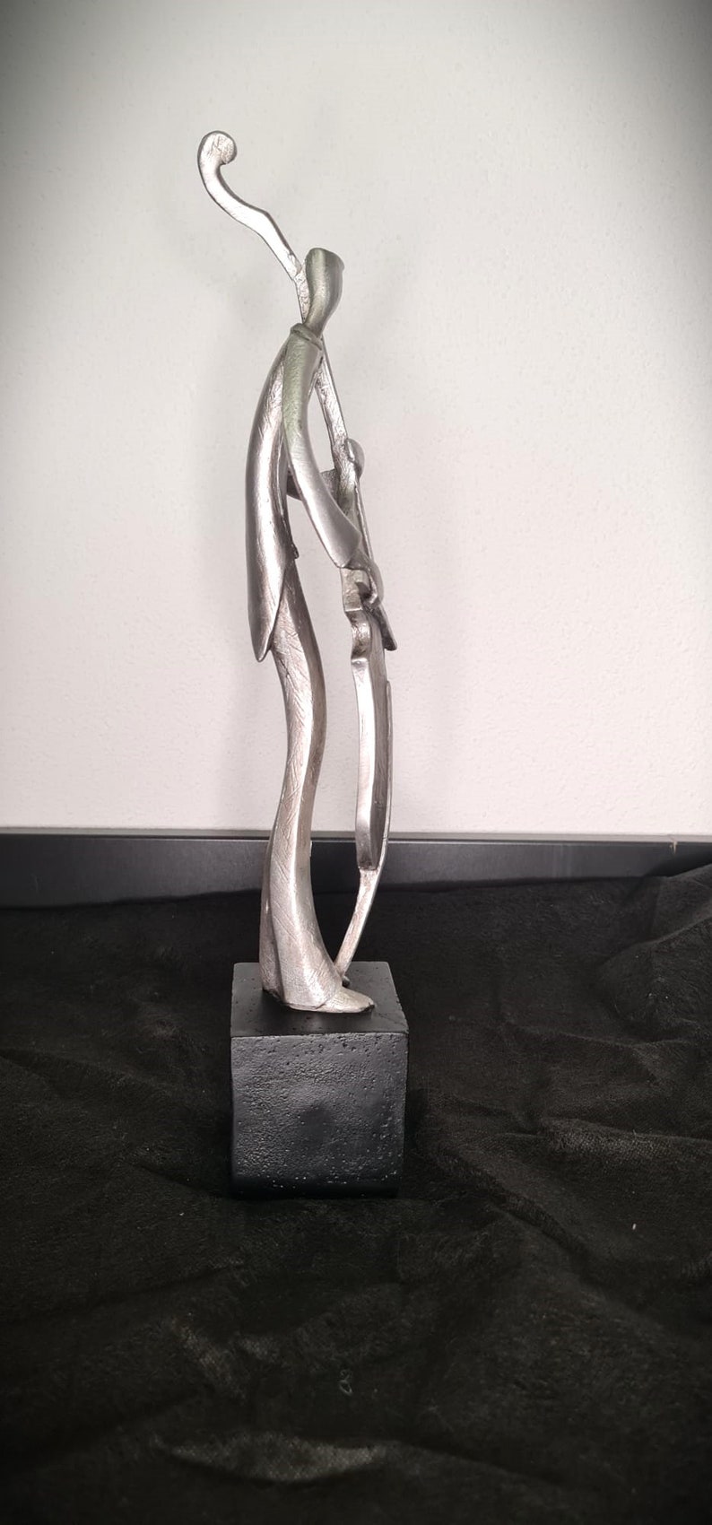 Handmade sculpture 'Man with cello', figurine, gift, musical man, decoration, silver color image 4