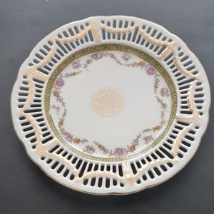 Set of Antique Porcelain Floral Plates, set of 5 Tea Plates Plates Floral Reticulated Shabby Chic dessert  gold plated, High Tea collection