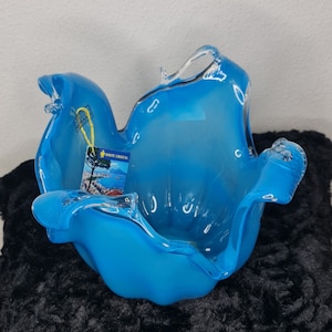Murano Vintage Blue Big Glass Bowl, Fruit Bowl, Hand made in Italy, the art work Original Murano Glass Decor Flower Tulip Vase