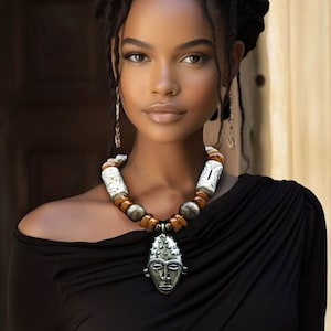 Tribal Necklace Vintage African Ashanti Mask Ethnic- Necklace "Adea"