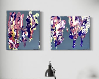 Handcrafted Abstract Art Canvas Set: Matte Grey with Gilded Edges (24x18 inches)
