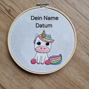 Embroidery picture unicorn / embroidery frame unicorn / wall decoration / 18 cm embroidery picture / gift for birth / embroidery image 1