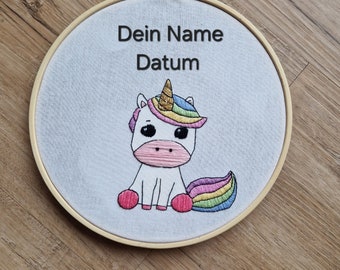 Embroidery picture unicorn / embroidery frame unicorn / wall decoration / 18 cm embroidery picture / gift for birth / embroidery