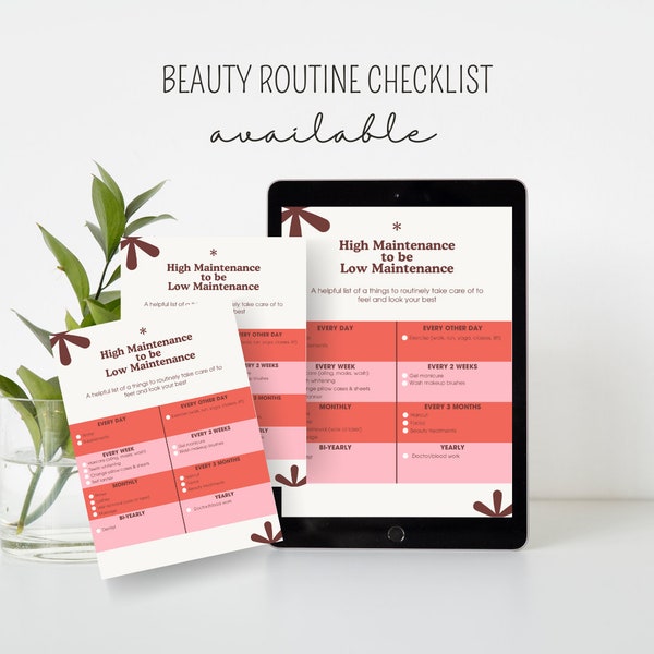 High Maintenance to be Low Maintenance Checklist, Beauty Routine Planner, Self-care Tracker, Beauty Philosophy Log, Girls Guide
