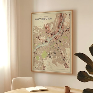 New Göteborg Vintage Map Print - The city of today in an elegant vintage style