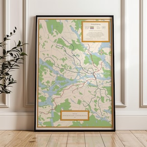 Novo mapa do metrô de Estocolmo - A cidade de hoje em um estilo vintage elegante