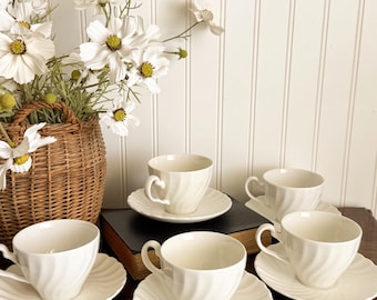 Vintage Johnson Brothers Teacup and Saucer Sets: Regency White, Ironstone, Made in England