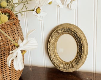 Vintage Oval Florentine Mirror, Italian Plastic Frame (5.5" x 4.75")