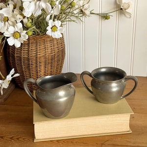 Vintage Small Pewter Creamer and Sugar Bowl, Cottage Core, WS Co. 293