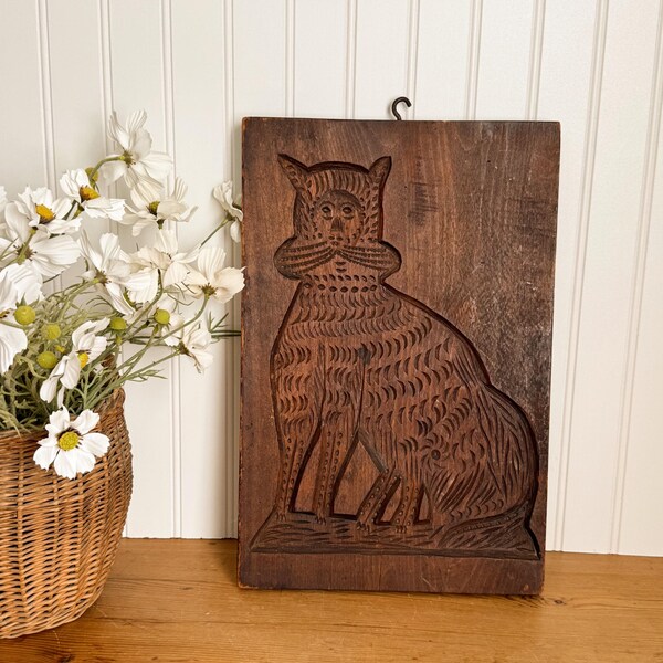 Antique Doublesided Wooden Speculaas Cookie Mold, Primitive Style, Folk Art