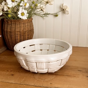 Vintage White Ceramic Lattice Basket: MCM Pottery, Made in Slovenia