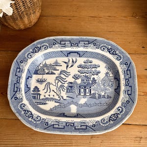 Antique Blue Willow Warranted Staffordshire Platter, circa Late 1800s