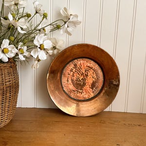 Vintage Hammered Copper Plated Hanging Plate, country kitchen style, cottage core, copper kitchen, French country style