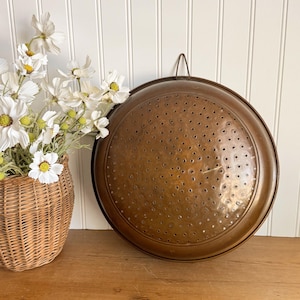 Vintage Patina Copper Colander Plate: Rustic Cottagecore Kitchen Decor