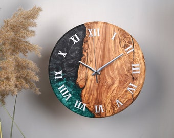 Resin & Olive Wood Wall Clock, Custom Wall Clock made of Epoxy and Olive Wood, Modern Wall Clock, Wall Clock Unique, Perfect Home Gift