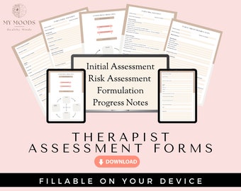 Formulario de evaluación del paciente, formulario del paciente imprimible, descarga digital, formulario de asesoramiento, evaluación de la terapia, notas de progreso, evaluación de riesgos