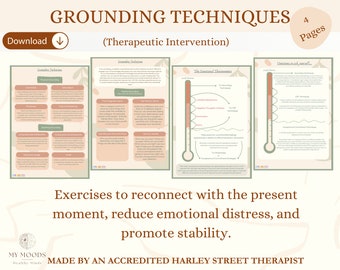 Grounding Techniques Worksheet, Grounding Skills for Managing Emotions for Adults, CBT Therapy, Digital Download, Therapy workbook, DBT, ACT