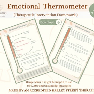 Emotional Thermometer, Managing Emotions Worksheet, CBT Worksheets, Grounding Technique, Digital Therapy Tools, Instant Download, CBT, DBT